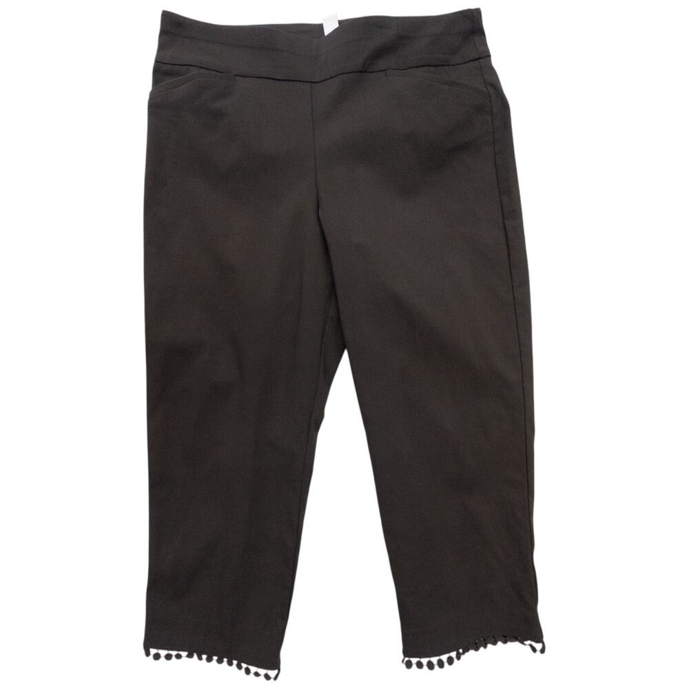 Chicos Josie Slim Capri 1.5 Women's Medium 10 Brown with Hem Trim Stretch Career